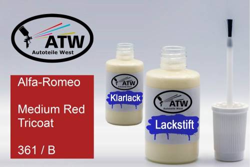 Alfa-Romeo, Medium Red Tricoat, 361 / B: 20ml Lackstift + 20ml Klarlack - Set, von ATW Autoteile West.